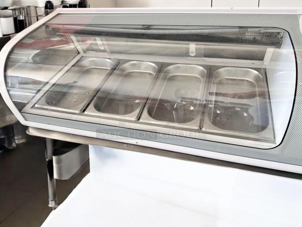 Omcan 39553 refrigerated sushi display case, 46", excellent condition, fully tested, with clear glass front and stainless pans.