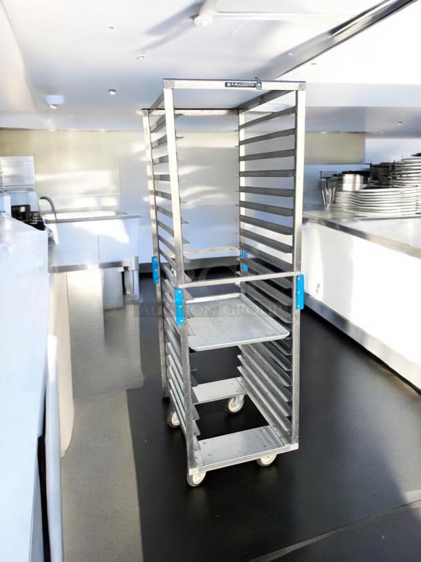 Lakeside stainless steel pan rack, excellent condition, 20 tray capacity, mobile, fully tested, model: Standard Full-Size.