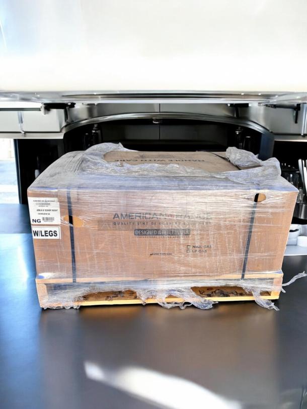 Brand New American Range AERB-36, 36" Radiant Charbroiler in original packaging, natural gas, includes legs, boxed.