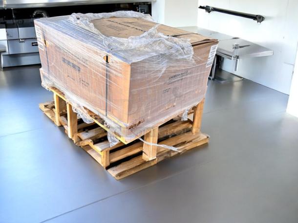 Brand new American Range AERB-36 charbroiler, 36", natural gas, with legs. Still in packaging on pallet.