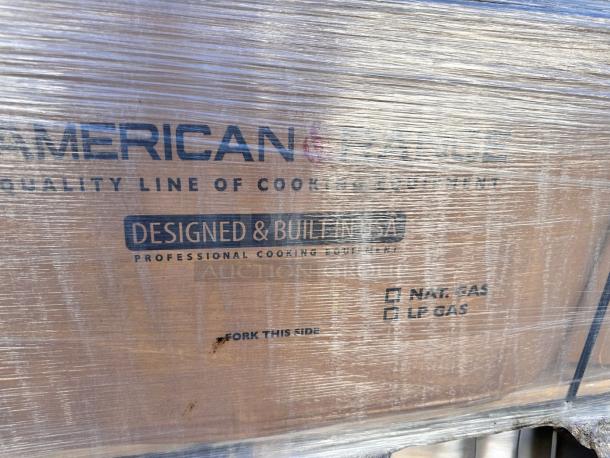 Brand new American Range AERB-36 radiant charbroiler, 36", natural gas, with legs, still in packaging.