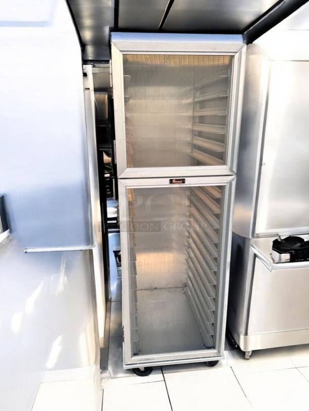 Lockwood CA72-RR18-S-L aluminum double door sheet pan rack cabinet in excellent condition, fully tested and working.