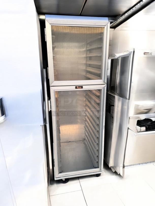 Lockwood CA72-RR18-S-L aluminum double door sheet pan rack cabinet, excellent condition, fully tested and working.