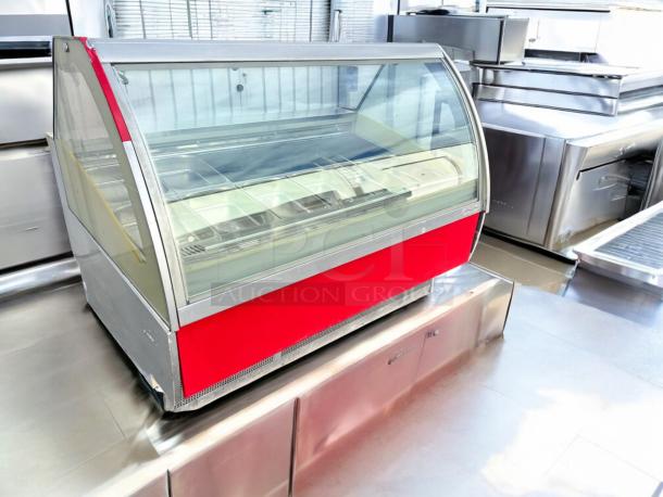 Zorzi Italia Koriea C83FK-9SC display unit, excellent condition, glass front, red accents, stainless steel frame.