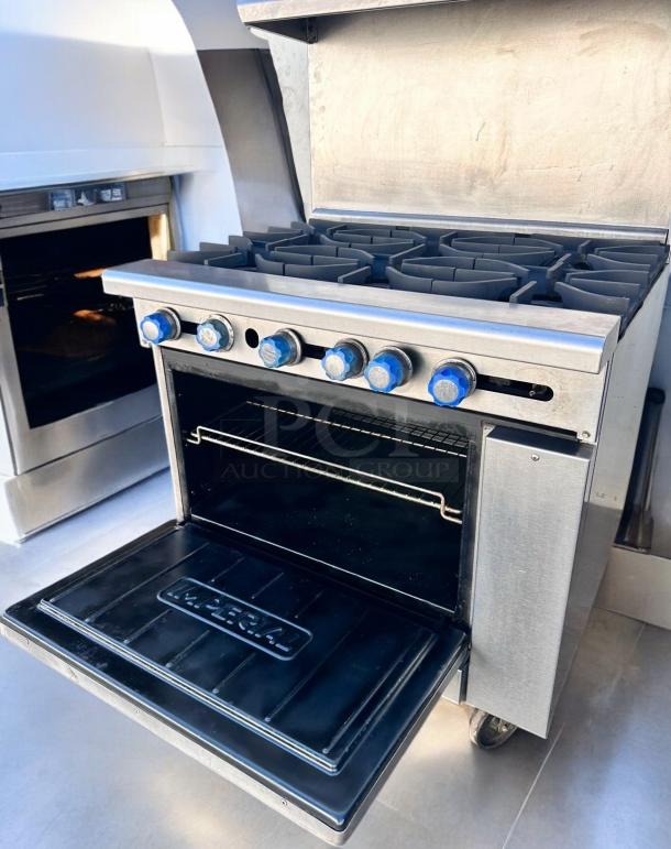 Imperial IR-6 gas range with 6 burners and standard oven, 36", natural gas, outstanding condition, fully tested.