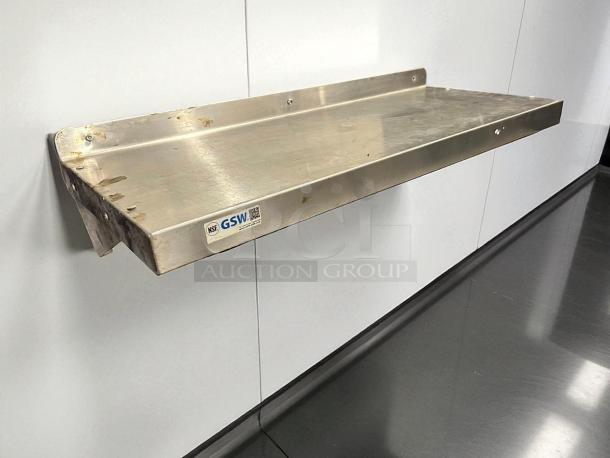 GSW WS-W1436 stainless steel wall shelf, 14"x36", with mounting brackets, visible GSW label, great condition.