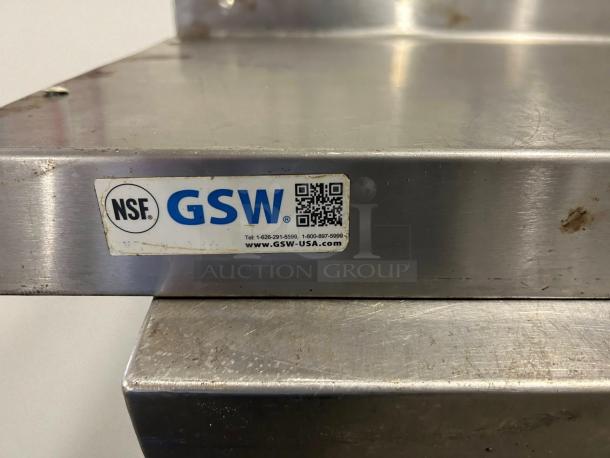 GSW WS-W1436 14"x36" stainless steel wall mount shelf with NSF label and mounting brackets, in great condition.