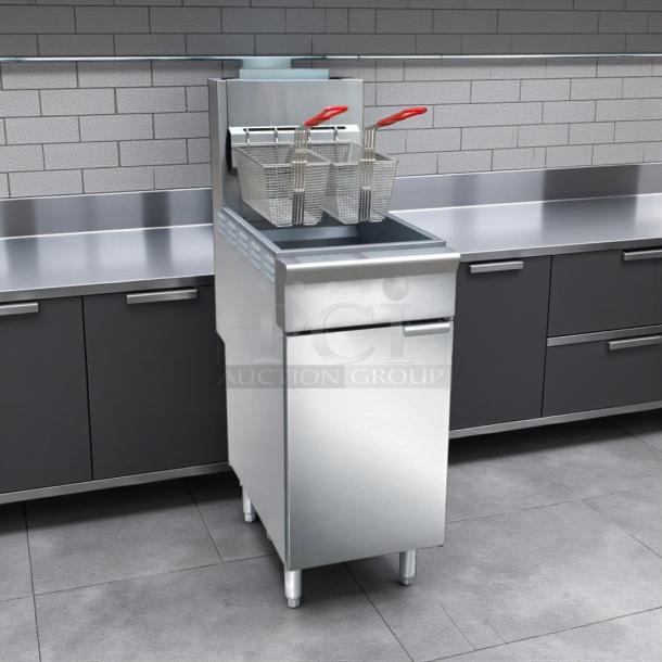 Black Diamond BDGF-ES35/NG Energy Star 35 lb gas fryer, new, in original packaging. Includes fry baskets.