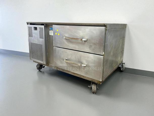Randell 2 Drawer 48" Refrigerated Chef Base FX-2WS-290, excellent condition, stainless steel, tested and working, on casters.