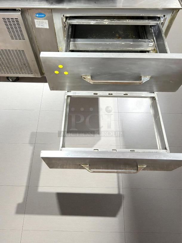 Randell FX-2WS-290, 48" refrigerated chef base, 2 drawers, tested, working, stainless steel, 115v, excellent condition.