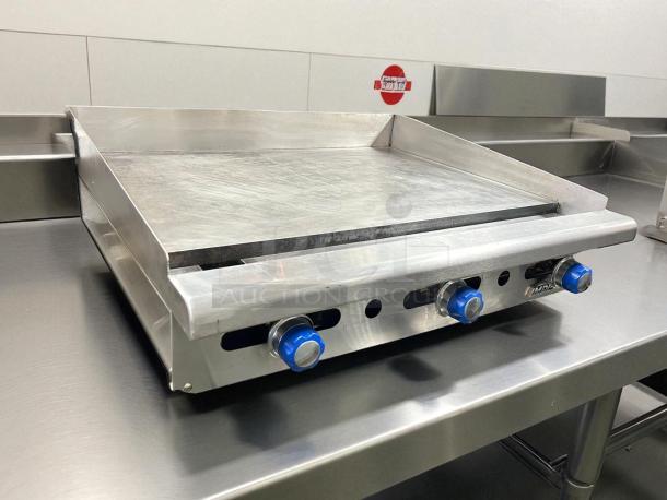 Imperial IMGA-4828 48" commercial gas griddle, three burners, 3/4" plate, stainless steel, tested, working, countertop model.