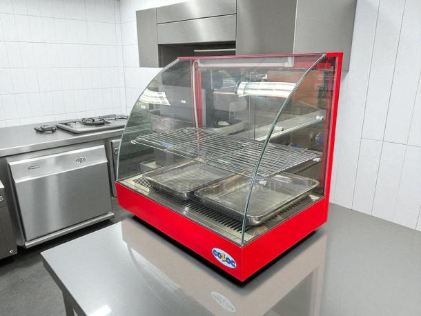 Cozoc FW5004-2 food warmer, 1200W, red curved glass display, amazing condition, fully tested, 120V/60HZ.
