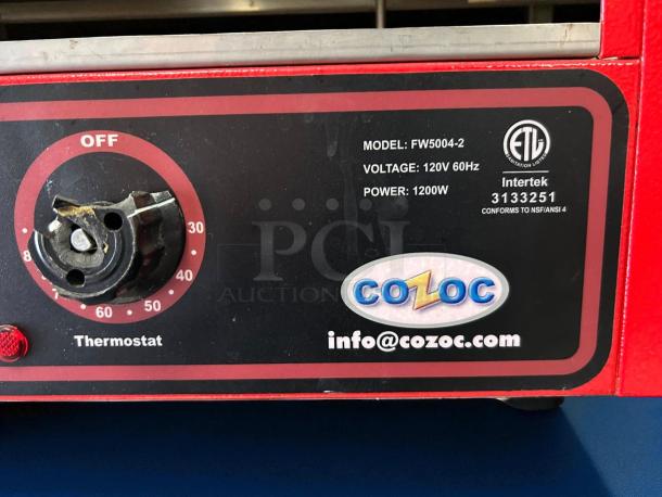 Cozoc FW5004-2 food warmer, 1200W, 120V/60Hz, red panel with thermostat, ETL, Intertek 3133251. Excellent condition.