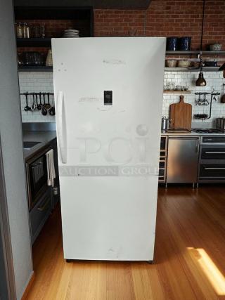 Insignia™ 13.8 Cu. Ft. convertible upright freezer, ENERGY STAR certified, good condition, white with a digital display.
