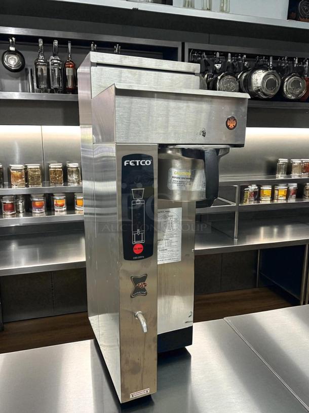 Fetco CBS-2051e E51016b single 1.5-gallon coffee brewer, like-new, stainless steel, tested and working, visible control panel.