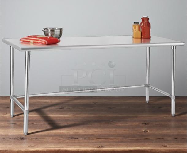 L&J Model SG3684-RCB 88"L stainless steel work table, great condition, open base with cross bar, ideal for bakeries.
