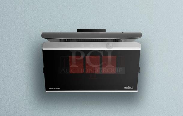 Bromic Platinum Smart-Heat gas patio heater, tested and working, sleek black and silver design, wall-mounted.