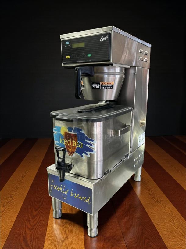 Curtis TBP Commercial Iced Tea Brewer, 120V, excellent condition, stainless steel, tested and working, with brew and safety labels.