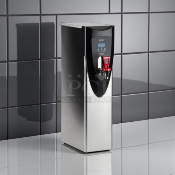 BUNN H5E Hot Water Dispenser, 120V/1800W, stainless steel, red handle, tested, working, good condition.
