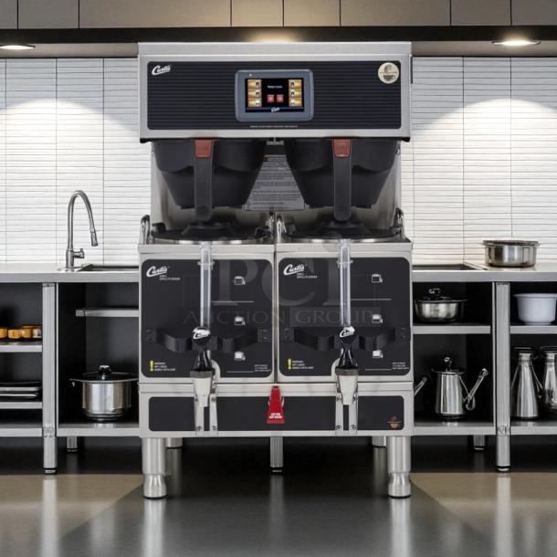 Wilbur Curtis G4GEMT10A1000 automatic dual coffee brewer, 220V, excellent condition, tested, touchscreen controls.