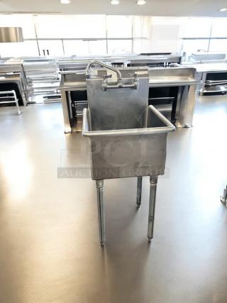 Heavy-duty stainless steel utility sink with single compartment, in outstanding condition, fully tested and functional.