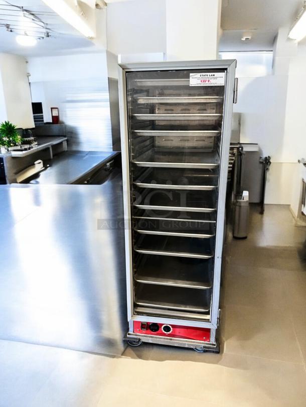 Avantco HC1836H heated holding cabinet, full-size, excellent condition, 120V, fully tested, visible temperature label at 135°F.