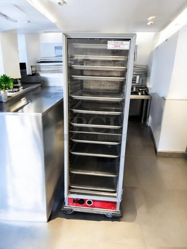 Avantco HC1836H heated holding cabinet, full-size, excellent condition, 120V, fully tested, clear glass door, red control panel.