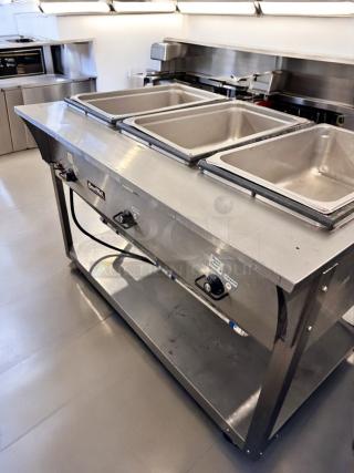 Vollrath ServeWell 387013 3-Well Steam Table, excellent condition, stainless steel, 120V, fully tested, ready for use.
