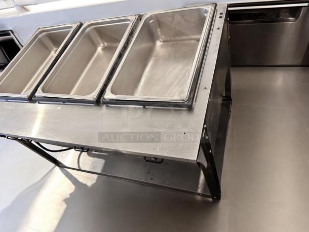 Vollrath ServeWell 387013 3-Well Steam Table, excellent condition, stainless steel, fully tested, 120V power, auction item.