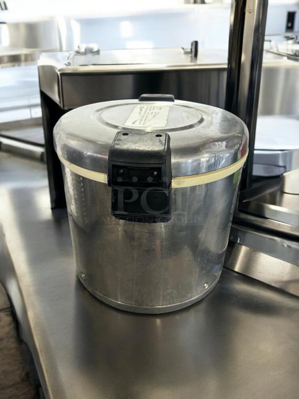 Zojirushi THA-803S electric rice warmer in excellent condition on stainless steel surface, fully tested and working, 120V.