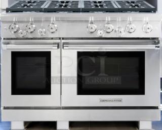 Brand new American Range ARR-488DF-N stove with 8 sealed gas burners. Natural gas, still in crate, stainless steel finish.
