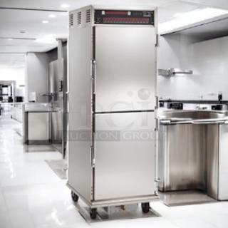 Brand new Henny Penny HHC900.24 heated holding cabinet, solid back, with casters, 120V, factory sealed, stainless steel.