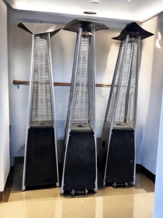 Foowin outdoor patio heaters, excellent condition, models CAPH-GT-S-MOCHA/SB/HB, 48,000 BTU, fully tested, set of 3.