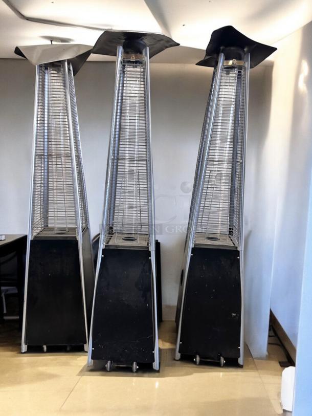 Foowin Outdoor Patio Heaters, Model CAPH-GT-S, 48,000 BTU, excellent condition, fully operational, quantity 3, mocha color.
