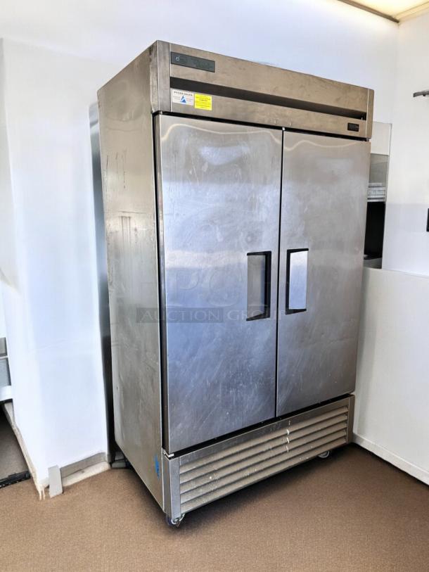 True T-43-HC 2-Door Commercial Refrigerator in excellent condition, 115V, stainless steel with visible labels, fully tested.