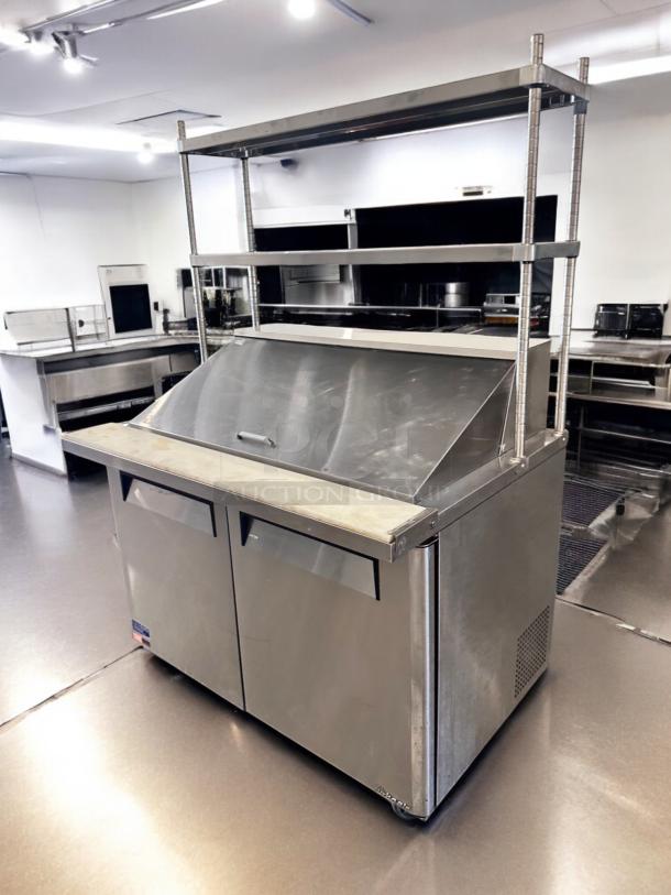 Turbo Air MST-48-N sandwich prep table with overshelf, excellent condition, 2-door, stainless steel, 115V, fully tested.