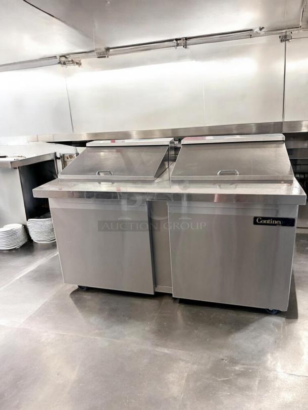 Continental SW60-24M sandwich prep table refrigerator in excellent condition, stainless steel finish, fully tested and working.