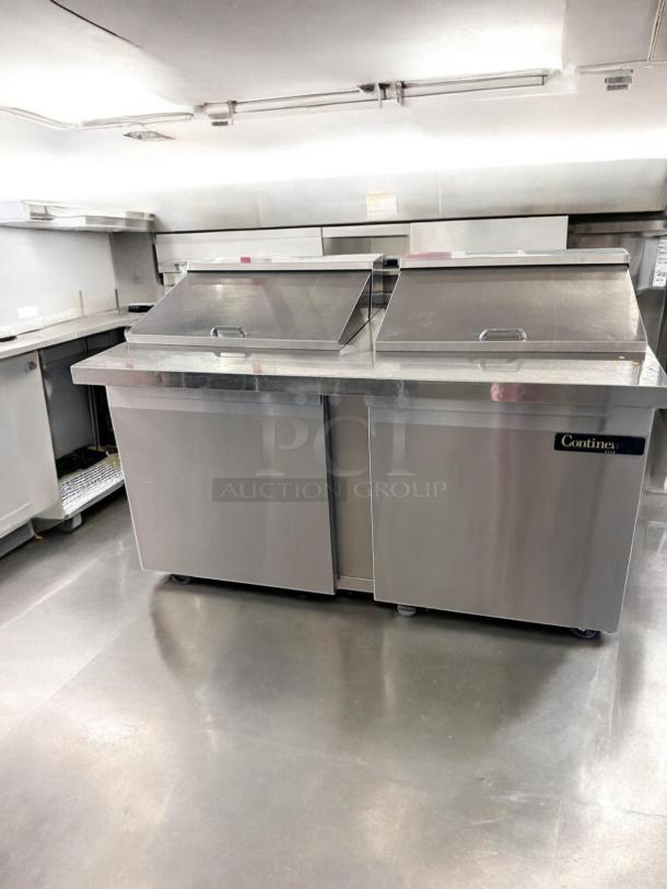 Continental SW60-24M Sandwich Prep Table, 60", stainless steel, excellent condition, fully tested, dual doors and covers.