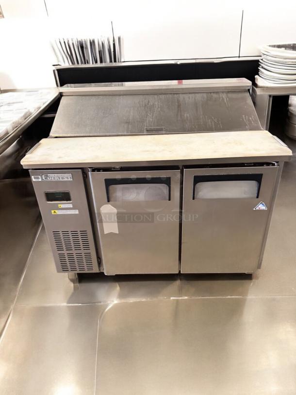 Everest EPR2 2-Door Sandwich Prep Table, excellent condition, 115V, stainless steel, fully tested, label shows model and make.