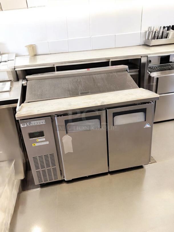 Everest EPR2 2-Door Sandwich Prep Table, excellent condition, stainless steel, fully tested, 115V, visible brand logo.