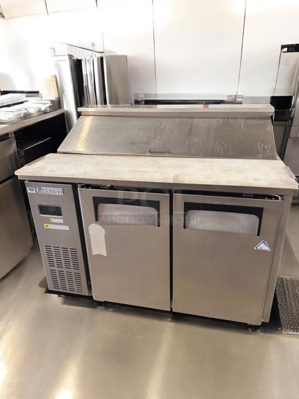 Everest EPR2 2-Door Sandwich Prep Table, excellent condition, stainless steel, fully tested, 115V, visible labels.