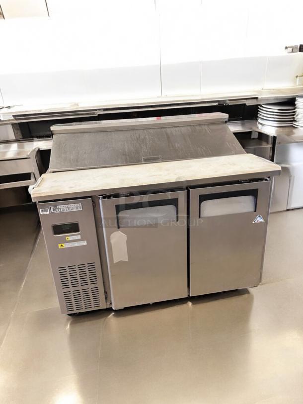 Everest EPR2 2-Door Sandwich Prep Table, Excellent Condition, 115V, fully tested, stainless steel with visible brand label.