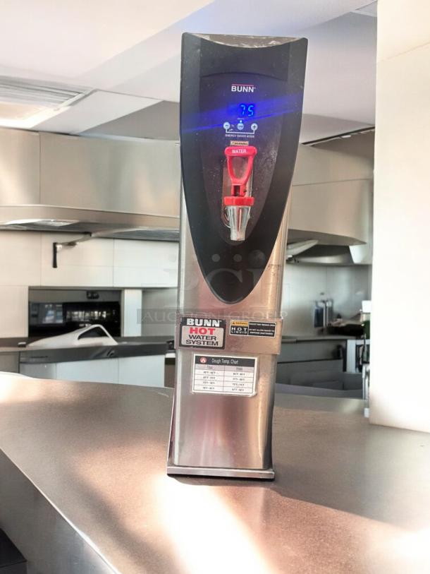 BUNN H5E Hot Water Dispenser, excellent condition, 120V, PN: 43600.0025, fully tested, stainless steel, digital display.