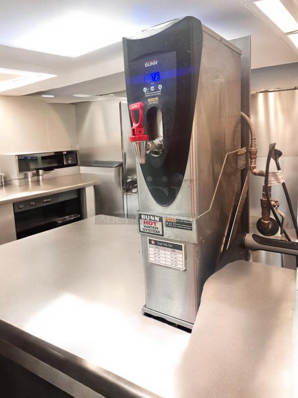 BUNN H5E Hot Water Dispenser, model 43600.0025, excellent condition, 120V, digital display, fully tested, labels visible.