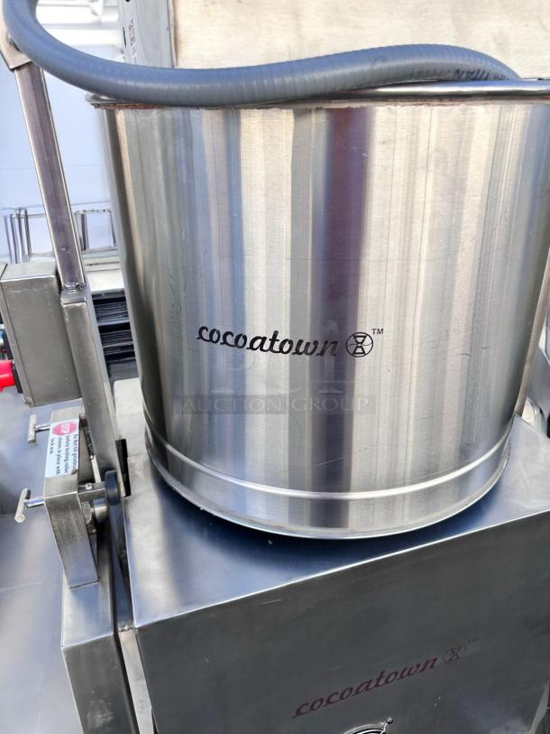 CocoaTown ECGC-65A-AV commercial cacao grinder, stainless steel, excellent condition, branded markings, 220V, fully tested.