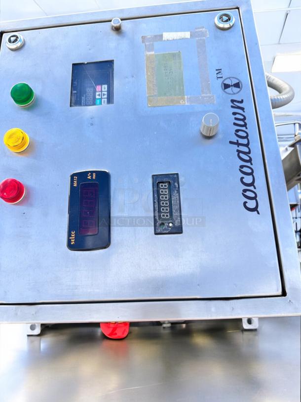 CocoaTown ECGC-65A-AV cacao grinder, excellent condition, 220V, stainless steel, control panel with multiple switches and displays.