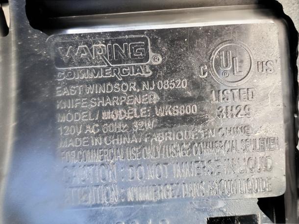 Waring WKS800 Professional Electric Knife Sharpener, 120V, excellent condition, UL listed, made for commercial use.