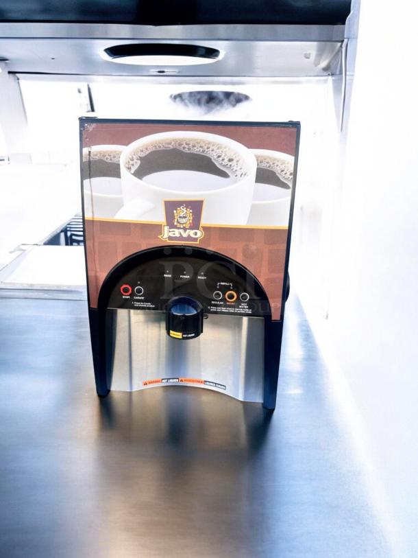 Javo Hot Beverage Dispenser, excellent condition, fully tested, 120V, with branding and control panel detail.