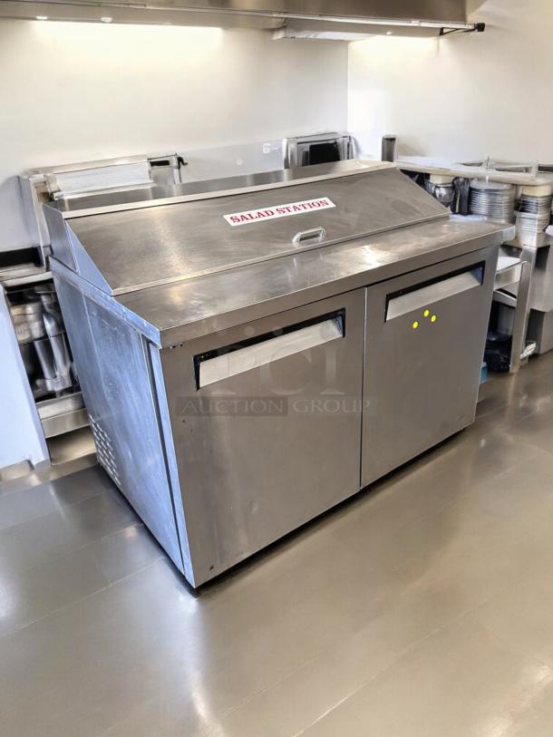 Turbo Air TST-48SD 48" Sandwich/Salad Prep Table in excellent condition, 115V, fully tested, with "Salad Station" label.