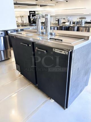 Beverage-Air DD58BC draft beer dispenser, excellent condition, black finish, two chrome taps, fits 2 kegs, 115V, tested.